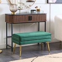 Wyld and Coco Dark Green Velvet Storage Bench - Gold-Toned Legs