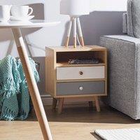 Wyld and Coco Bedside Table Light Brown - Two Drawers with Open Shelf