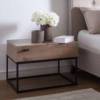 Wyld and Coco Bedside Table - Dark Brown Drawer Black Metal Base