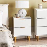 Wyld and Coco s Bedside Table White with Gold Handles 2-Drawer Nightstand