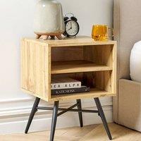 Wyld and Coco Bedside Table - Light Brown MDF with 2 Open Shelves