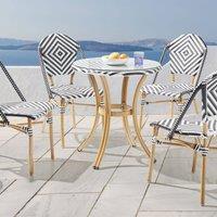 Wyld and Coco 70cm Round Garden Table PE Rattan Top Tempered Glass Powder Coat in Natural
