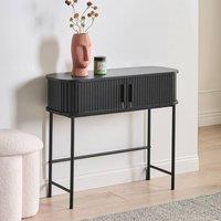 Wyld and Coco Retro Console Table Black MDF and Metal 80 x 30 cm Sliding Cabinet
