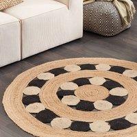 Wyld and Coco Natura Home Boho Round Jute Rug Beige and Black 140 cm | Size: 140 cm diameter