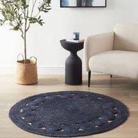 Wyld and Coco Dark Blue Handwoven Jute Round Rug 120 cm Boho Indigo Style | Size: 120 cm diameter