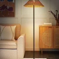 Wyld and Coco Boho Floor Lamp Beige Paper Rope Shade Pink and Blue Accents Sturdy