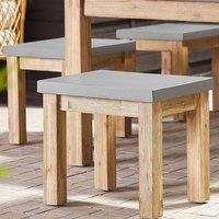 Wyld and Coco Grey Fibre Cement Outdoor Garden Stool - Acacia Wood Base