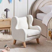 Wyld and Coco Nest and Nook Nursery Chair Off-White Boucl Armrests Rubberwood in White