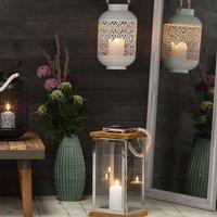 Wyld and Coco Lantern Light Wood and Silver Metal Pillar Candle Holder Rope Handle