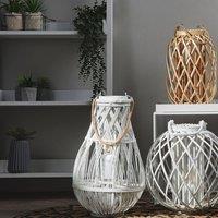 Wyld and Coco 75cm White Bamboo and Glass Lantern - Indoor and Covered Outdoor