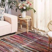 Wyld and Coco Handwoven Cotton Area Rug 140 x 200 cm Dark Multicolour Striped Fringe | Size: 140 cm x 200 cm