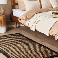 Wyld and Coco Handwoven Jute Rug 80 x 150 cm - Black and Beige with Leather Accents | Size: 80 cm x 150 cm