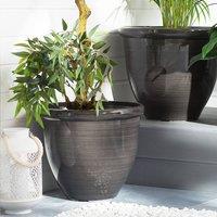 Wyld and Coco Brown Round Planter 49 cm Stone Polyresin High Gloss All