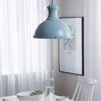 Wyld and Coco Cobalt Blue Round Metal Pendant Lamp with Raised Flower Detail