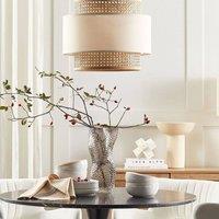 Wyld and Coco Double-Shade Pendant Lamp - Natural Beige Rattan Fabric
