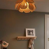 Wyld and Coco Hand-Woven Rattan Pendant Lamp - Natural Shade Black Iron Base