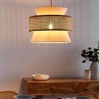Wyld and Coco Rattan Pendant Lamp Beige Polyester Shade Boho in Natural