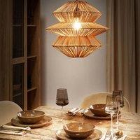 Wyld and Coco Handmade Pendant Lamp Natural Rattan Shade Black Iron Base Boho Rustic