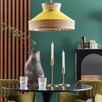 Wyld and Coco Boho Rattan Pendant Lamp with Yellow Velvet Shade in Natural