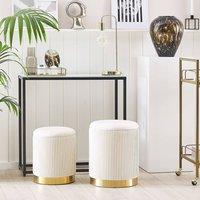 Wyld and Coco Set of 2 Storage Pouffes White Velvet Gold Base Modern Tufted Accent