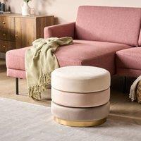 Wyld and Coco Ombre Beige Velvet Footstool Round 48 x 48 cm Gold Base
