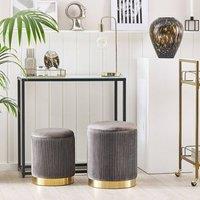 Wyld and Coco Set of 2 Grey Velvet Storage Pouffes with Gold Base