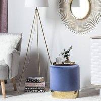 Wyld and Coco Blue Velvet Round Pouffe with Gold Trim