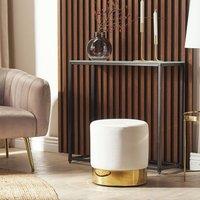 Wyld and Coco Velvet Round Footstool White with Gold Trim