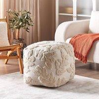 Wyld and Coco Boho Pouffe Beige 45cm Tufted Cotton with EPS Filling