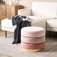 Wyld and Coco Ombre Pink Velvet Pouffe 48 cm Round with Gold Base