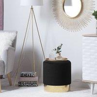 Wyld and Coco Living Velvet Round Footstool Black with Gold Base