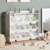 Wyld and Coco Nine-Bin Storage Shelf Grey and White W86 x D39 x H78cm