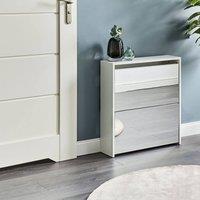 Wyld and Coco Shoe Cabinet White MDF Mirror Fronts 2-Compartment Hallway Organizer