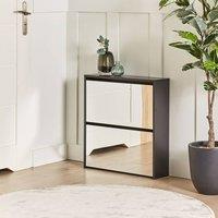 Wyld and Coco Black Shoe Storage Cabinet with Mirror Fronts 2 Compartments