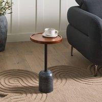 Wyld and Coco Round Side Table - Brown Mango Wood Top Black Marble Base