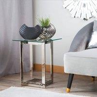 Wyld and Coco Tempered Glass Coffee Table Square Polished Stainless Steel Base in Silver