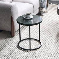 Wyld and Coco Side Table - 40cm Marble Top Dark Green Iron Frame