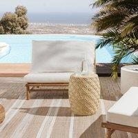 Wyld and Coco Accent Light Beige Fiberglass Outdoor Round Drum Side Table