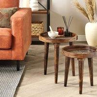 Wyld and Coco Heritage Dark Mango Nest of 2 Handmade Distressed Side Tables in Brown