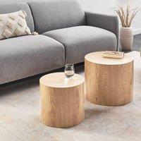 Wyld and Coco Light Brown Round Wood Coffee Table Set of 2 - Small and Medium