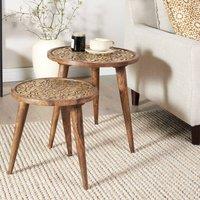 Wyld and Coco Set of 2 Mango Wood Side Tables Brown Oriental Design