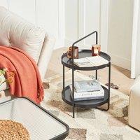 Wyld and Coco Round 45 cm Side Table Black MDF Top Two-Tier Metal Frame