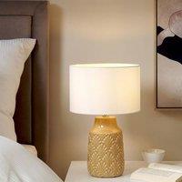 Wyld and Coco Yellow Glossy Ceramic Table Lamp Linen Shade