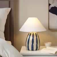 Wyld and Coco Ceramic Table Lamp 41cm - Beige Blue White Cone Shade Handmade