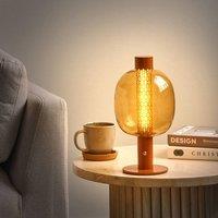 Wyld and Coco Nexa Cordless LED Table Lamp Brown Aluminium with Glass Oval Shade