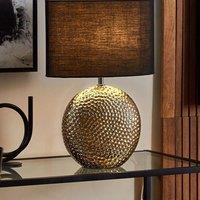 Wyld and Coco Table Lamp - Glossy Gold Ceramic Base Drum Fabric Shade