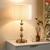 Wyld and Coco Table Lamp Brass Plated Iron Base Beige Fabric Drum Shade Mid in Gold