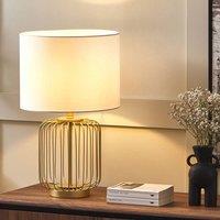 Wyld and Coco Gold Cage Table Lamp - White Cotton Shade 35x35x58cm | Size: 35 x 35 x 58 cm