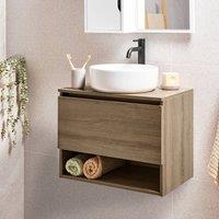 Wyld and Coco Wall Mounted Bath Light Brown Pre Cut Basin Holes W60 x D39cm