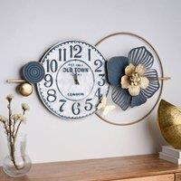 Wyld and Coco Blue Iron Wall Clock Black Spade Hands 90 x 49 cm Arabic Numerals